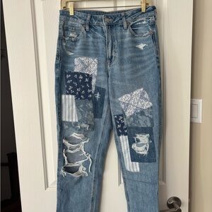 American Eagle Outfitters Blue Patchwork Flare Jeans
